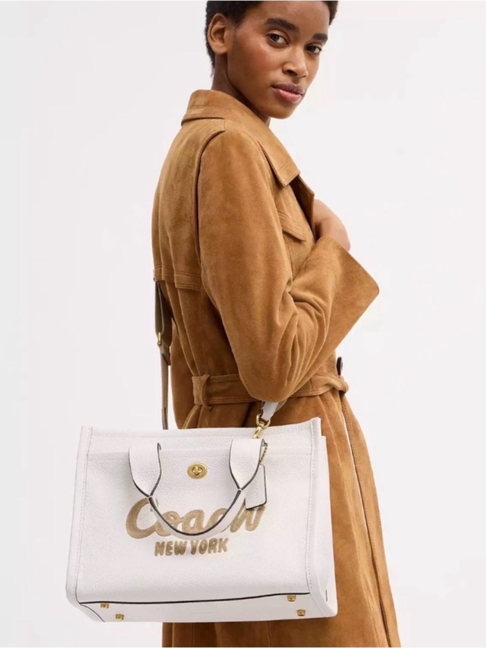 Coach White Leather Tote with Gold Logo